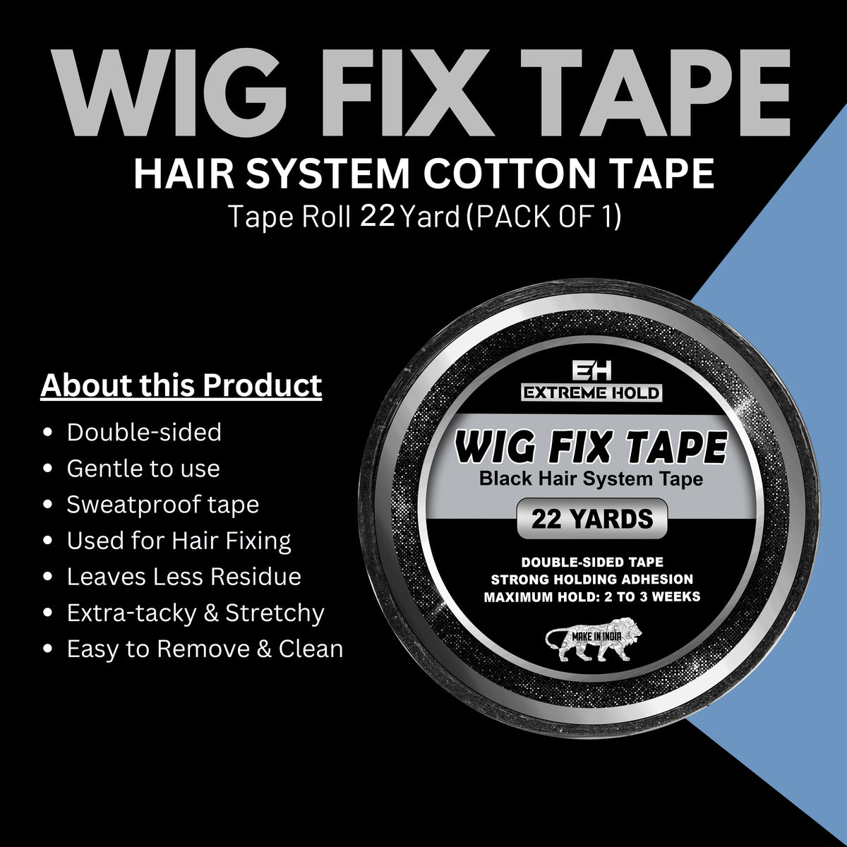 Extreme Hold Premium 22m Black Blue Cotton Double Sided Wig Tape For Hair System.