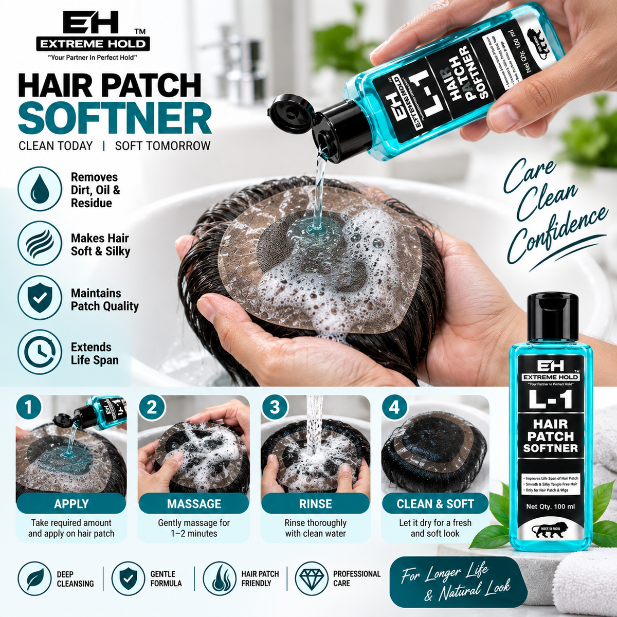 Extreme Hold L-1 Hair Patch Softener| Soft, Silky and Tangle-Free Hair Styling(100 ml)