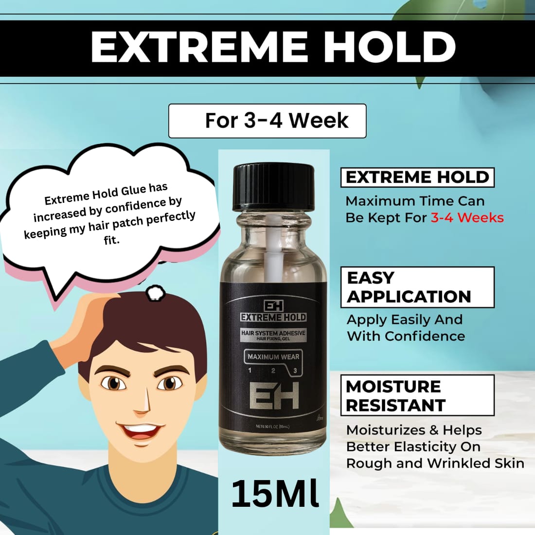Extreme Hold Wig Adhesive Liquid Glue (15ml) for Lace Patch Hair Styling.