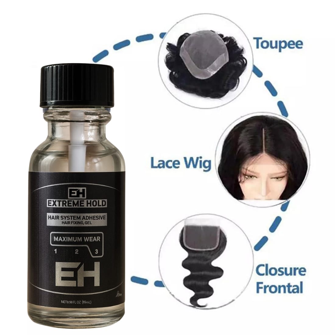 Extreme Hold Wig Adhesive Liquid Glue (15ml) for Lace Patch Hair Styling.