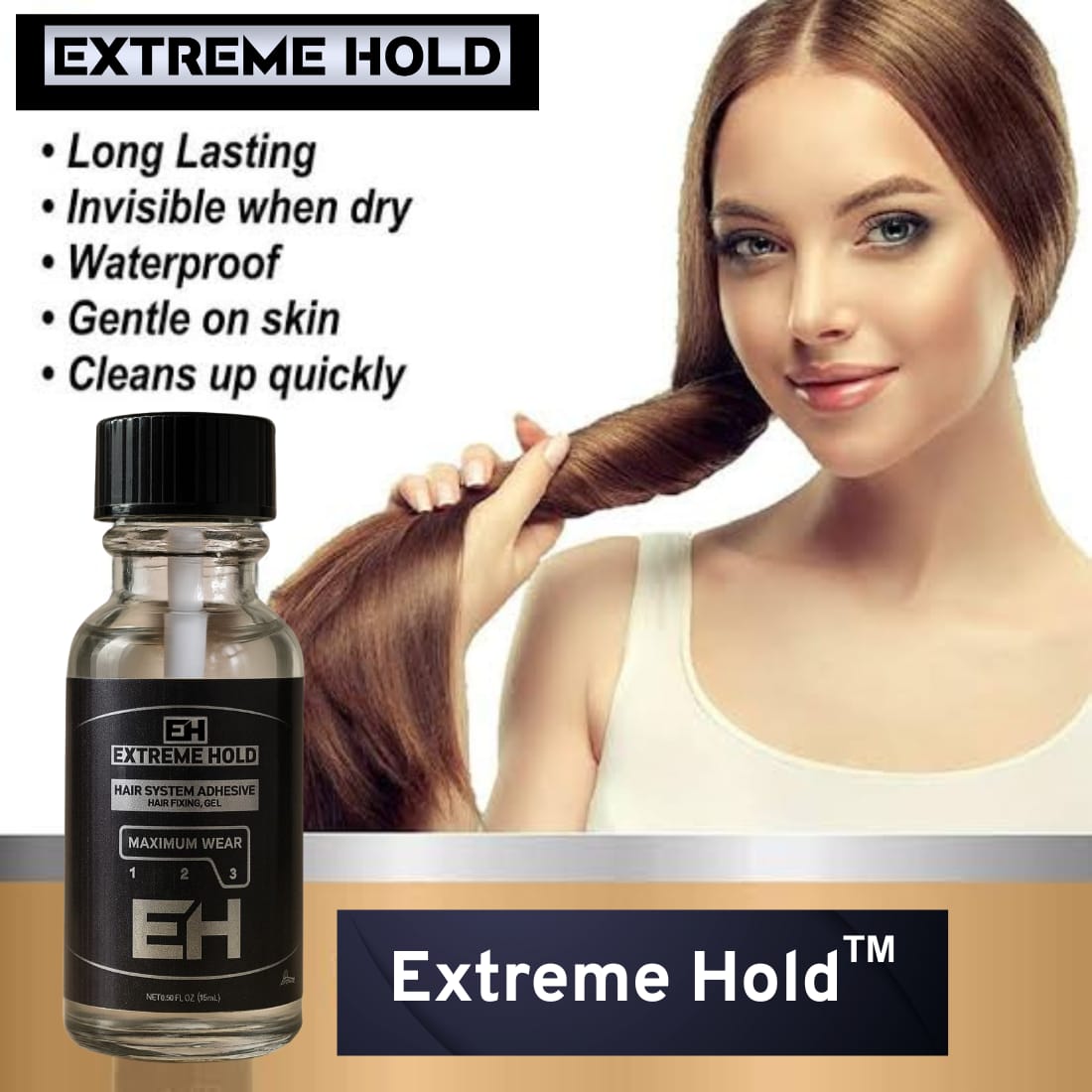 Extreme Hold Wig Adhesive Liquid Glue (15ml) for Lace Patch Hair Styling.
