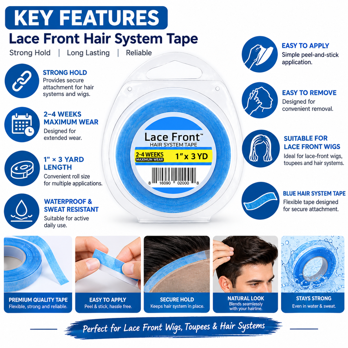 Extreme Hold  Lace Front Hair System Tape 1x3 yd Wig Tape.