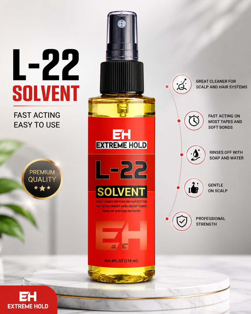 Extreme Hold L-22 Solvent Adhesive Remover Residue Wig Tape Remover Fast-Acting Skin-Safe| Hair Styler (118 ml)