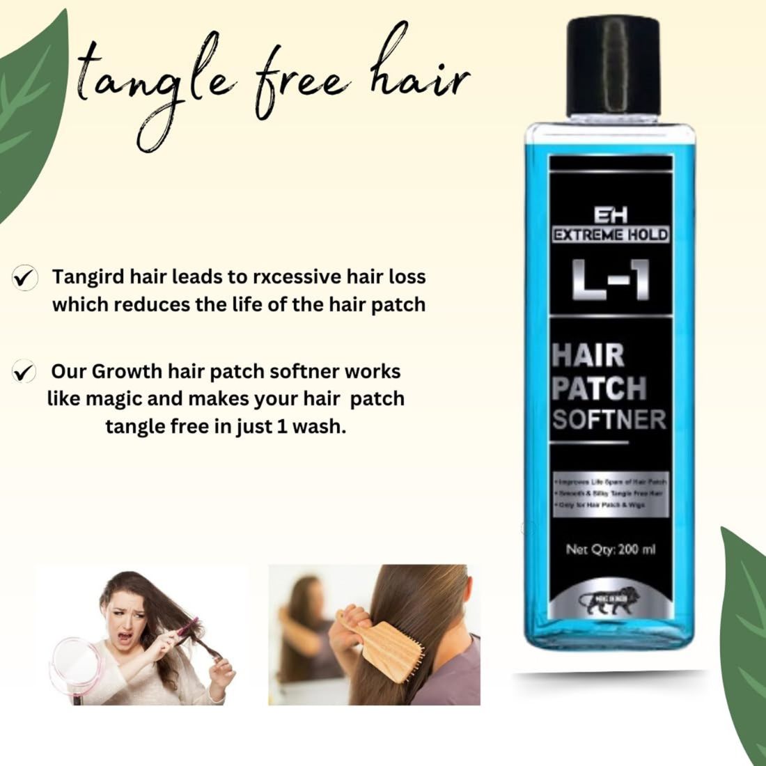 Extreme Hold L-1 Hair Patch Softener Growth Hair Patch Softener| Hair Patch Wash Chemical| Soft, Silky and Tangle-Free.(200ml)