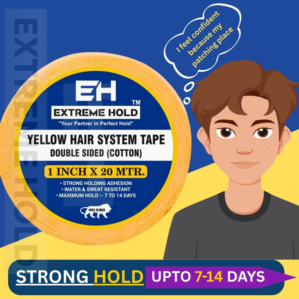 EXTREME HOLD Yellow Wig Tape 20M | Double-Sided Hair Patch & Wig Adhesive Tape| Hair Accessory Set (Yellow)