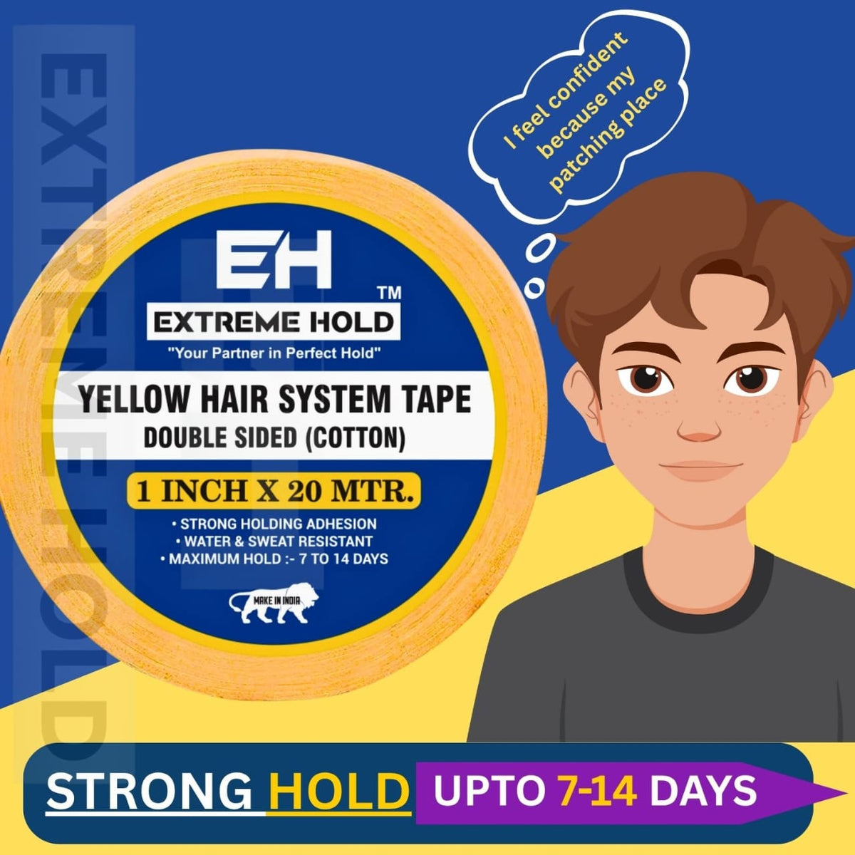 EXTREME HOLD Yellow Wig Tape 20M | Double-Sided Hair Patch & Wig Adhesive Tape| Hair Accessory Set (Yellow)