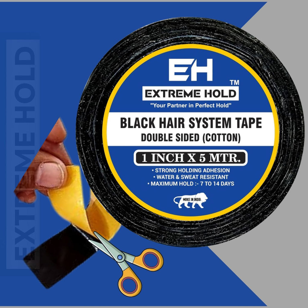 EXTREME HOLD Black 5m | Strong Hold Hair Patch & Wig Adhesive Tape. Hair Accessory Set (Black)
