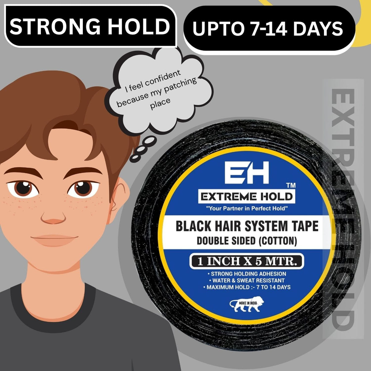 EXTREME HOLD Black 5m | Strong Hold Hair Patch & Wig Adhesive Tape. Hair Accessory Set (Black)