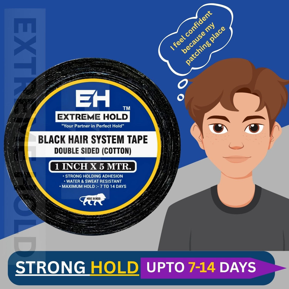 EXTREME HOLD Black 5m | Strong Hold Hair Patch & Wig Adhesive Tape. Hair Accessory Set (Black)