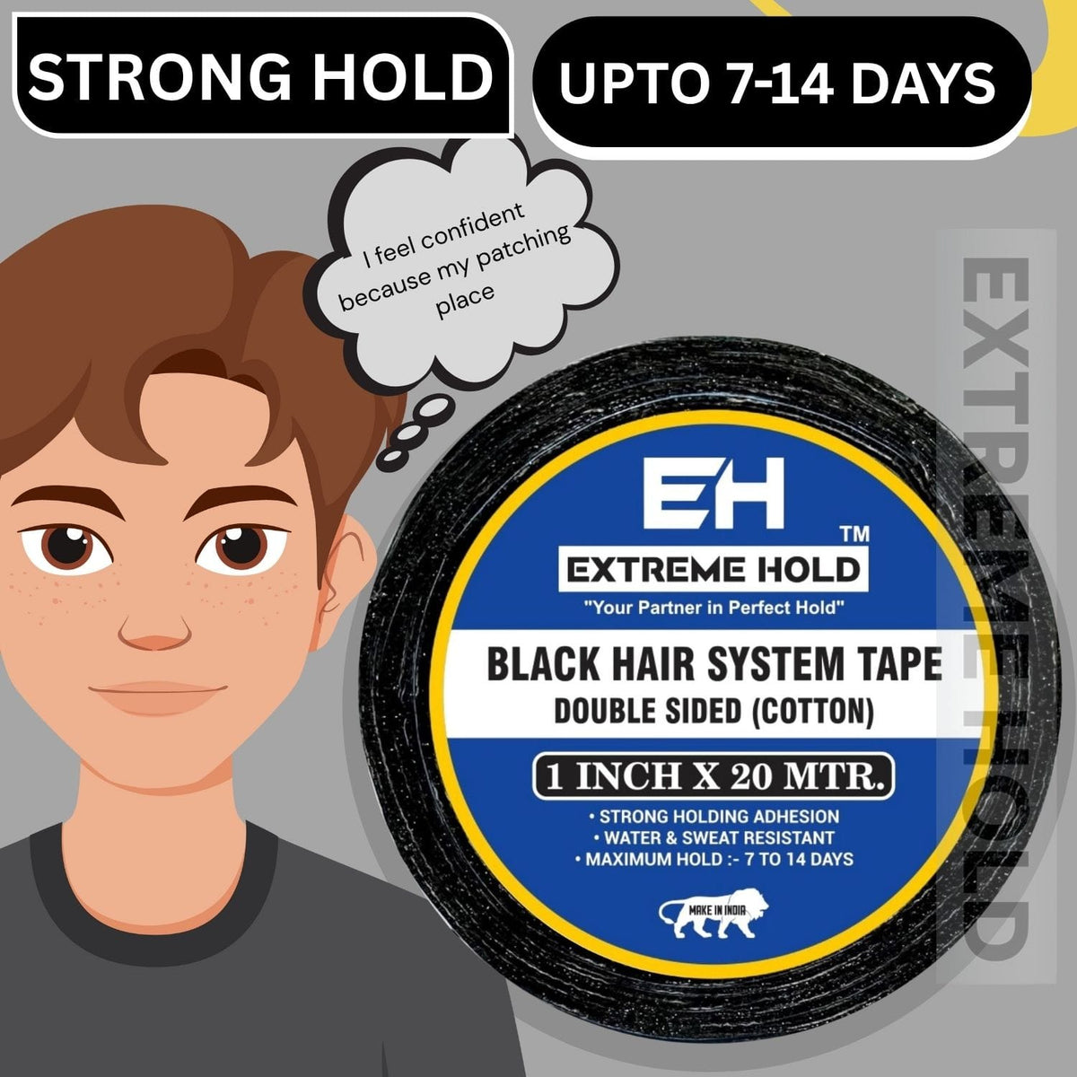 EXTREME HOLD 20yard Double Sided Waterproof/ Wigs Tape used as Patch & Toupee-for Men & Women (Black)