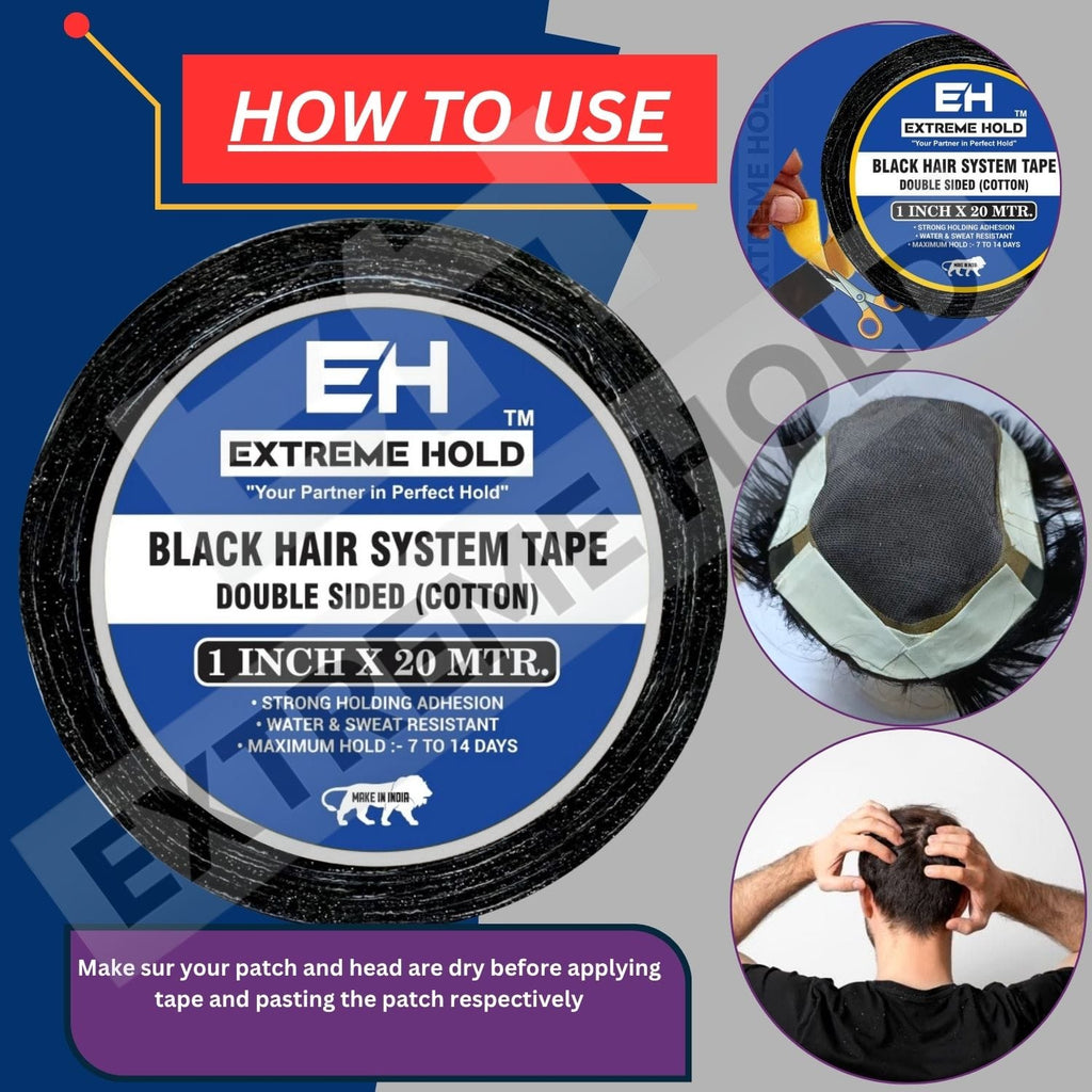EXTREME HOLD 20yard Double Sided Waterproof/ Wigs Tape used as Patch & Toupee-for Men & Women (Black)