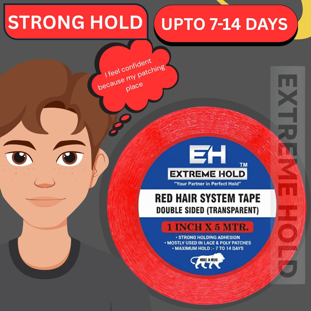 EXTREME HOLD Red Hair System Double Sided Transparent Tape 5m for Wig Patch Hair Accessory Set (Red)