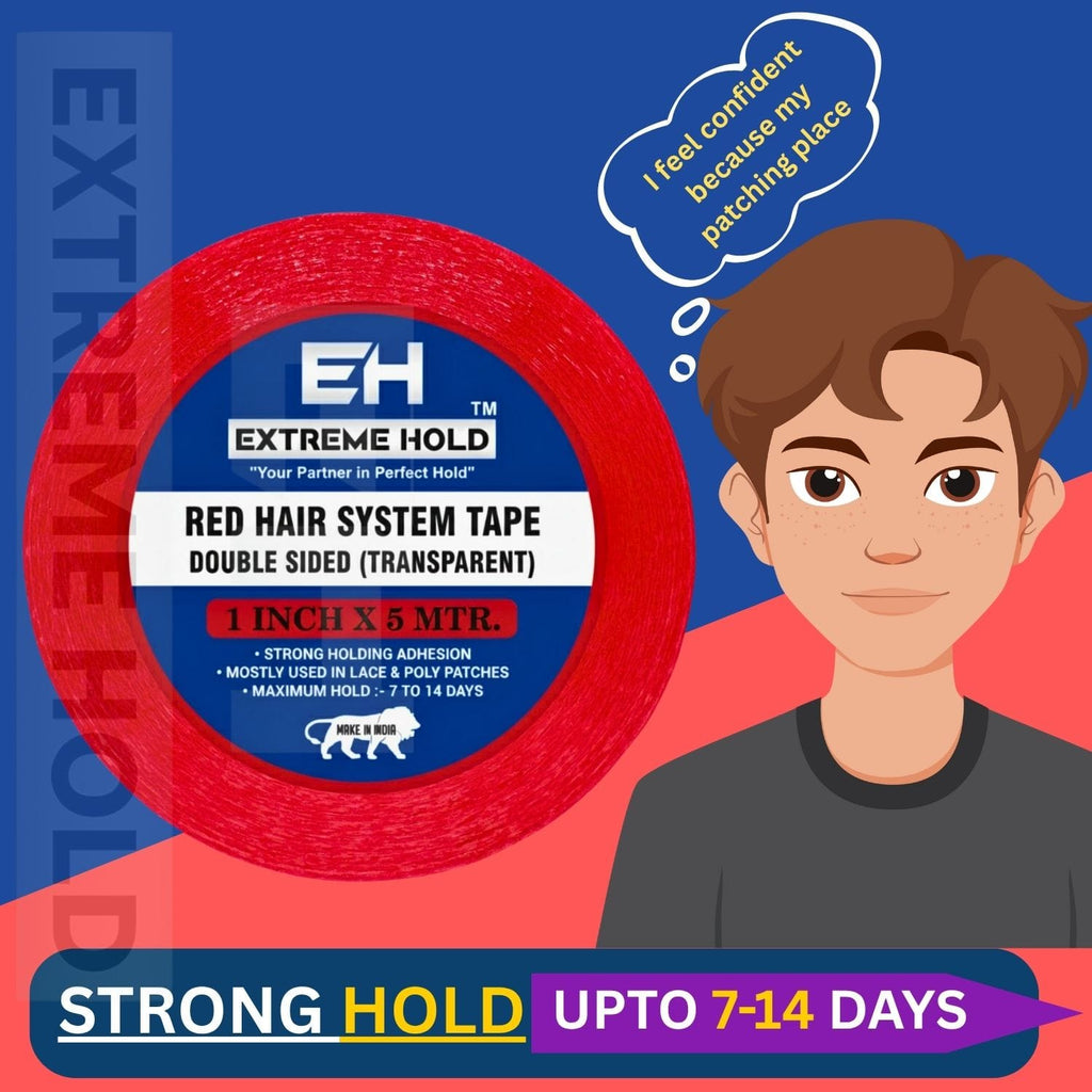 EXTREME HOLD Red Hair System Double Sided Transparent Tape 5m for Wig Patch Hair Accessory Set (Red)