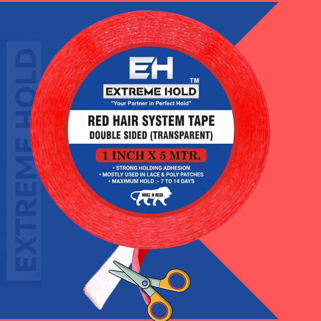 EXTREME HOLD Red Hair System Double Sided Transparent Tape 5m for Wig Patch Hair Accessory Set (Red)