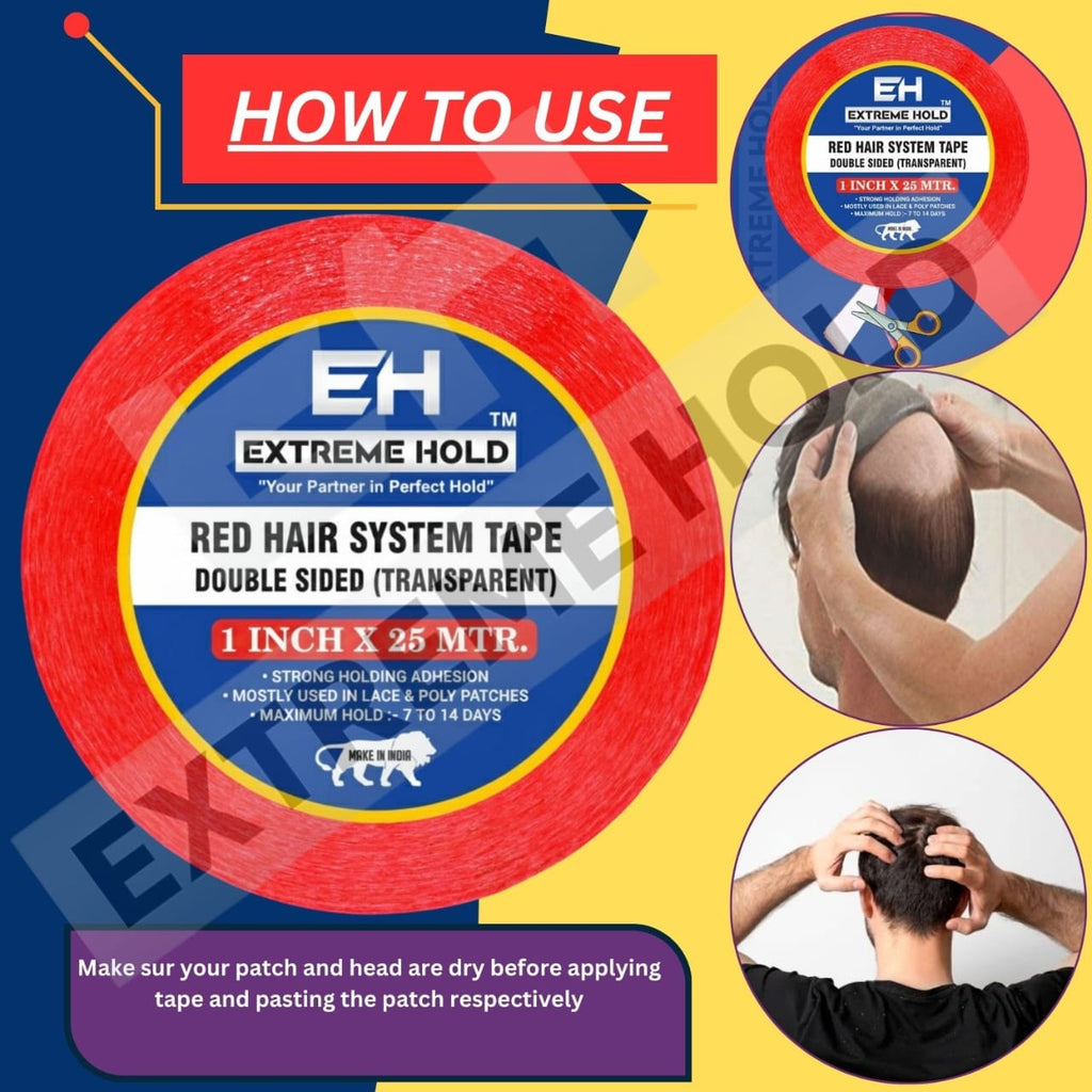 EXTREME HOLD Wig tape 25m red transparent tape/wig Hair Accessory Set (Red)