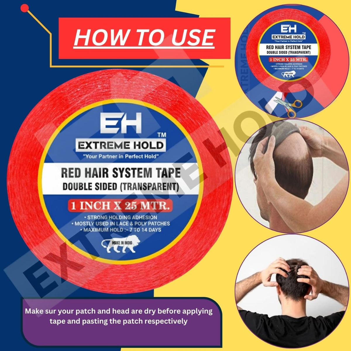 EXTREME HOLD Wig tape 25m red transparent tape/wig Hair Accessory Set (Red)
