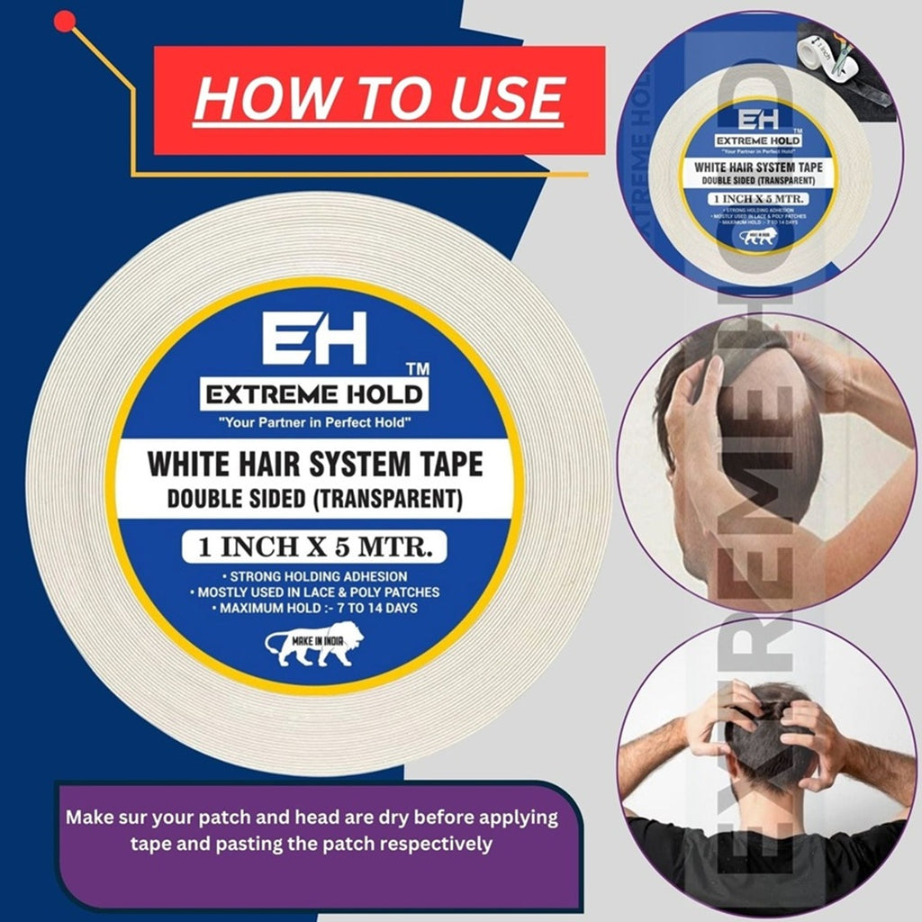 Extreme Hold White Transparent Double Sided Wig Tape  5m Hair Accessory Set (White)