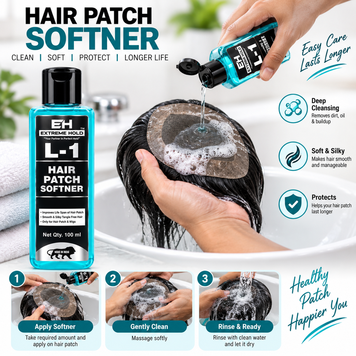 Extreme Hold L-1 Hair Patch Softener| Soft, Silky and Tangle-Free Hair Styling(100 ml)